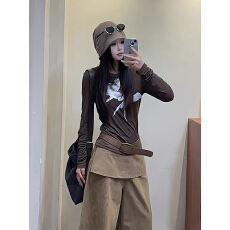 批发早秋穿搭时尚<b class='q'>印花</b>长袖打底衫上衣高腰显瘦休闲阔腿裤套装女