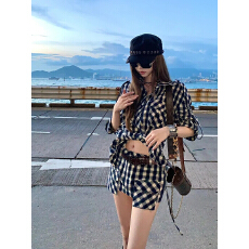 批发韩系chic秋季新款复古设计感宽松显瘦长袖衬衫高腰半裙套装女