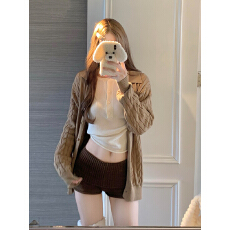 批发长袖麻花毛衣外套内搭打底衫慵懒风松弛感T恤上衣休闲百搭短裤女