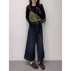 批发秋冬韩版穿搭一整套百搭圆领打底长袖上衣针织<b class='q'>背心</b>显瘦<b class='q'>牛仔</b>裤女