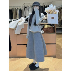 批发<b class='q'>秋</b>冬穿搭一整套巨好看御姐盐系轻熟风时尚漂亮气质针织两件套装裙