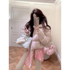 批发粉色温柔风高级感连帽保暖棉服外套女冬季休闲白色紧身<b class='q'>裤</b>两件套装