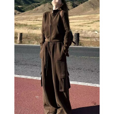 批发小个子修身立领开衫上衣阔腿裤时尚两件套女早秋季新款<b class='q'>工装</b>风套装