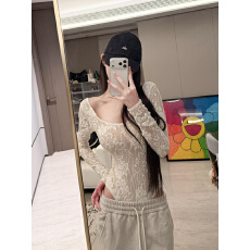 批发秋冬辣妹纯欲性感U领<b class='q'>长袖</b>修身蕾丝内搭打底衫直筒宽松<b class='q'>阔腿裤</b>女