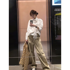 批发立体花朵蝴蝶结白色<b class='q'>衬衫</b>泡泡长袖上衣阔腿<b class='q'>牛仔</b>裤宽松直筒拖地裤子