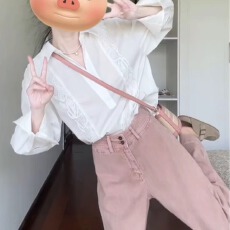 批发法式穿搭翻领排扣长袖蕾丝韩版小众上衣衬衫直筒<b class='q'>休闲裤</b>套装<b class='q'>女</b>