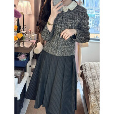 批发小香风套装女秋冬新款气质<b class='q'>复古</b>重工翻领长袖短外套高腰半裙两件套