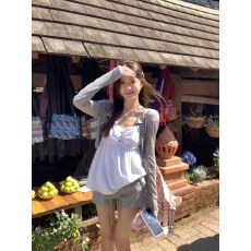 批发韩系穿搭v领背心吊带女外穿绝美针织<b class='q'>百搭</b>开衫上衣系带短裤套装