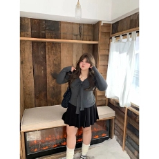 批发冬季新款<b class='q'>胖</b>mm<b class='q'>大码</b>系带纯欲打底V领辣妹T恤