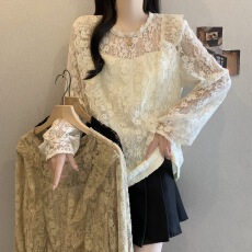 批发秋冬新款大码女装微胖mm气质法式蕾丝拼接加绒长袖内搭外穿打底衫