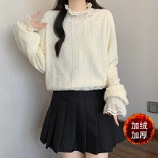 批发秋冬新款<b class='q'>大码</b>女装微胖mm显瘦全身加绒加厚蕾丝<b class='q'>打底衫</b>百搭叠穿上衣
