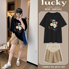 批发新款孕妇装<b class='q'>夏</b>装T恤时尚减龄宽松显瘦上衣+托腹孕妇短裤套装