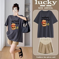 批发新款孕妇装<b class='q'>夏</b>装T恤时尚减龄宽松显瘦上衣+托腹孕妇短裤套装