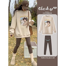 批发孕妇秋冬季新款韩版百搭减龄感宽松大码显瘦卫衣裙加绒孕妇上衣