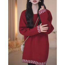 批发高品质~ 网红孕妇装韩版秋冬款宽松大码孕妇毛衣外穿红色孕妇上衣