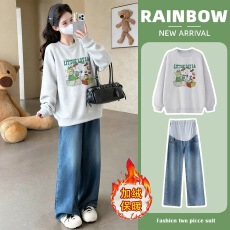 批发孕妇装秋冬新款加绒加厚卫衣宽松大码休闲百搭孕妇时尚上衣潮