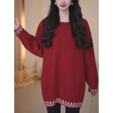 批发高品质~ 网红孕妇装韩版<b class='q'>秋</b>冬款宽松大码孕妇毛衣外穿红色孕妇上衣