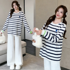 批发<b class='q'>孕妇装</b>2026春季新款条纹长袖t恤休闲气质女秋季打底外穿百搭孕妈