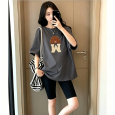 批发孕妇t恤夏装印花简约百搭上衣宽松<b class='q'>休闲</b>设计感纯棉圆领T恤