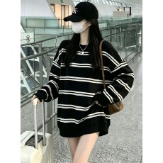 批发<b class='q'>孕妇装</b>慵懒风黑白条纹针织2026新款春秋宽松圆领套头百搭<b class='q'>孕妇</b><b class='q'>上衣</b>