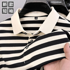 批发经典条纹短袖polo衫新款26夏季潮流男士宽松翻领T恤大码显瘦男装