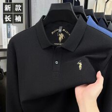 批发春秋26新款男士中青年长袖POLO衫<b class='q'>商务</b>休闲刺绣翻领纯色T恤上衣服
