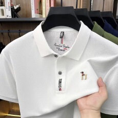 批发26新款时尚高档男士大码短袖polo衫夏季透气纯色上衣小狗刺绣T恤