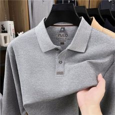 批发26秋季新款<b class='q'>商务</b>休闲男士长袖polo衫翻领高档纯色胶印上衣大码百搭