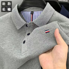 批发男士春秋款中青年港风长袖T恤高档刺绣POLO翻领百搭高端宽松上衣