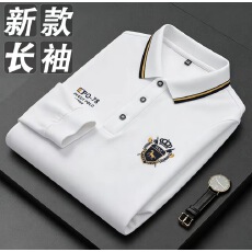 批发男士长袖POLO衫秋季新款大码宽松翻领打底衫精致刺绣纯色上衣时尚