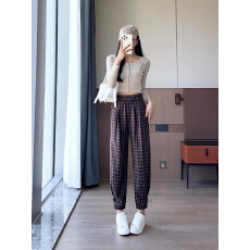 批发【加绒/不加绒】秋冬格子加大码加绒加厚束脚休闲萝卜哈伦