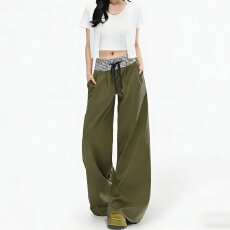 批发慵懒风高腰抽绳阔腿裤<b class='q'>女</b>2026新款宽松垂感弯刀裤休闲<b class='q'>长裤</b>