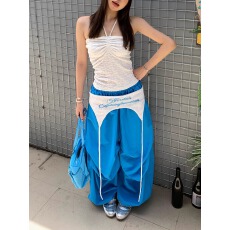 批发美式高街腰封字母刺绣叠穿伞兵<b class='q'>工装裤</b><b class='q'>女</b>爵士舞嘻哈休闲宽松阔腿<b class='q'>裤</b>