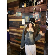 批发实拍 小个子加绒加厚牛仔外套女秋冬休闲气质时尚宽松夹克上衣