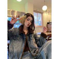 批发实拍 牛仔外套女加绒秋冬新款韩版小个子短款<b class='q'>兔毛</b>牛仔夹克上衣