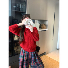 批发实拍 春季新款毛麻花编织大翻领毛衣套头长袖针织<b class='q'>上衣</b>