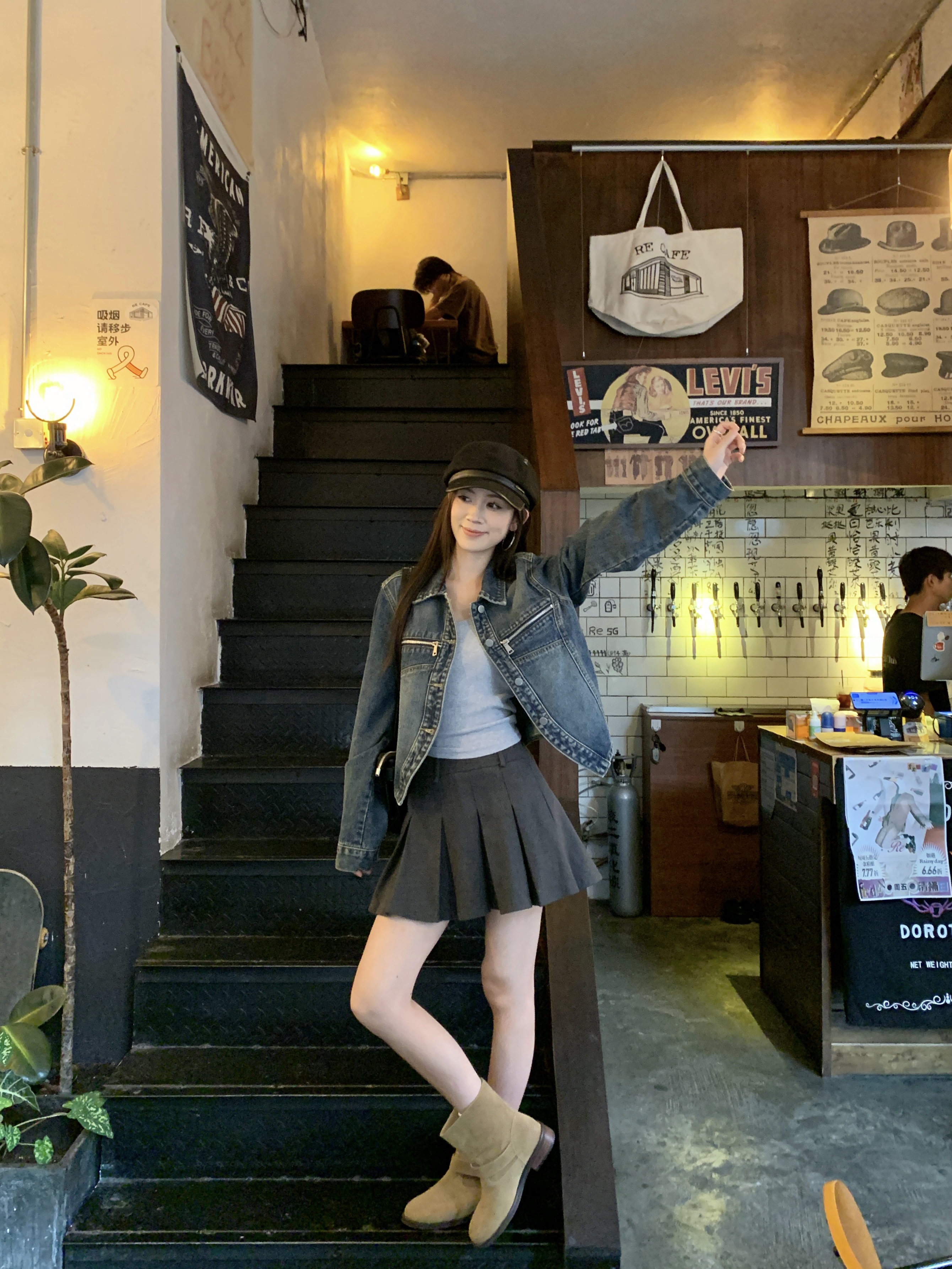 실사 한국 chic 봄 항구 바람 주머니 지퍼 워싱 데님 다용도 재킷