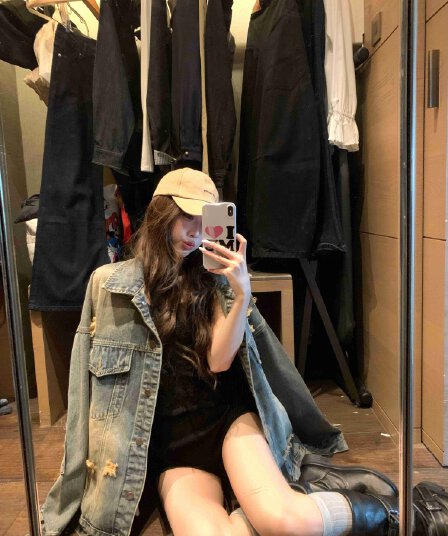 실사 아메리칸 레트로 봄 가을 루즈핏 찢어진 부분 워싱 데님 남자 친구 바람 커플 섹션 데님 재킷