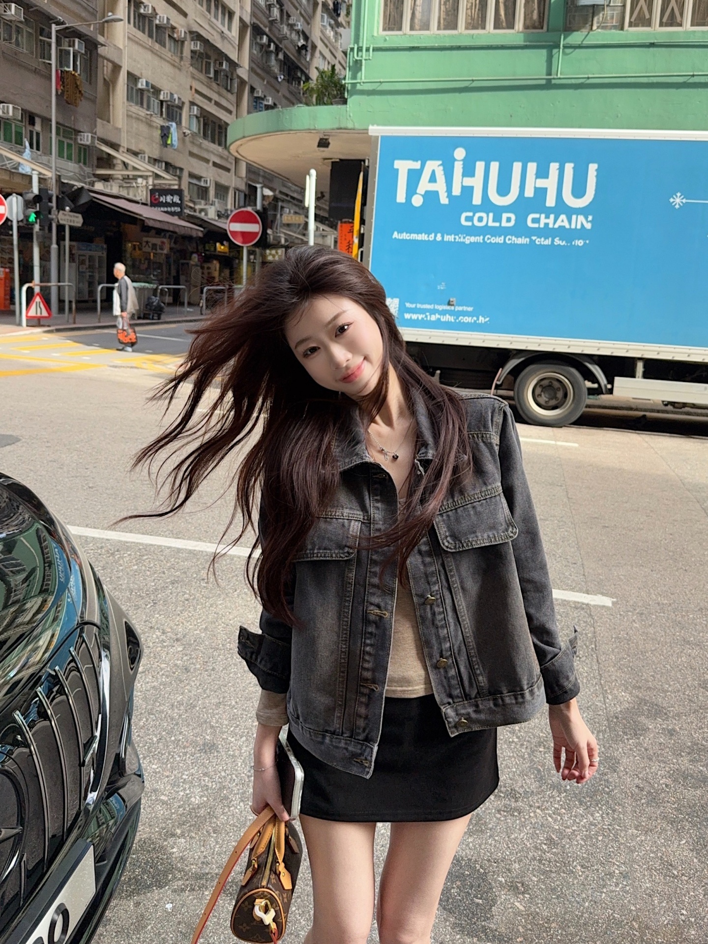 실사 아메리칸 레트로 헤일로 염색 데님 블랙 회색 무거운 작업 짧은 외투 오토바이 바람 재킷