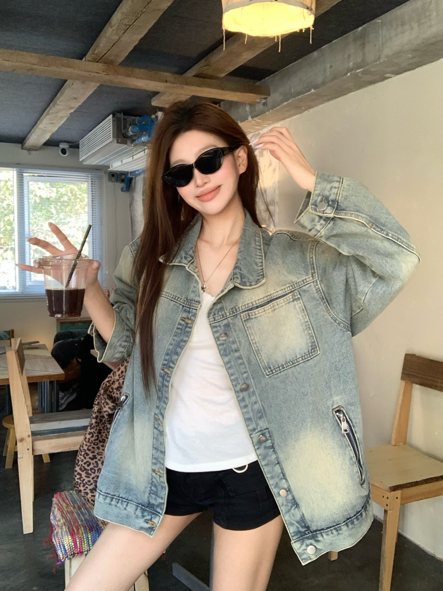 실사 레트로 아메리칸 지퍼 노스탤지어 루즈핏 데님 재킷