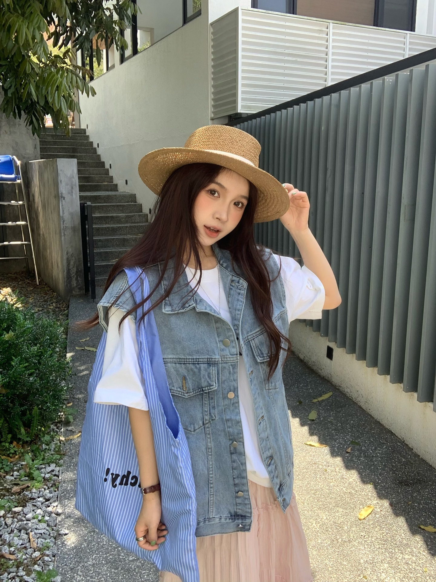 실사 한국 스타일 루즈핏 인터넷 유명인 단색 데님 여성 대 다용도 디자인 센스 베스트