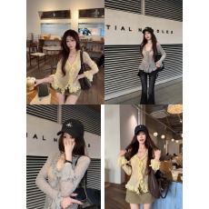 批发实拍 甜欲风温柔喇叭袖修身气质荷叶边上衣