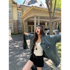 批发实拍 复古韩版宽松坎肩短袖牛仔半袖外套