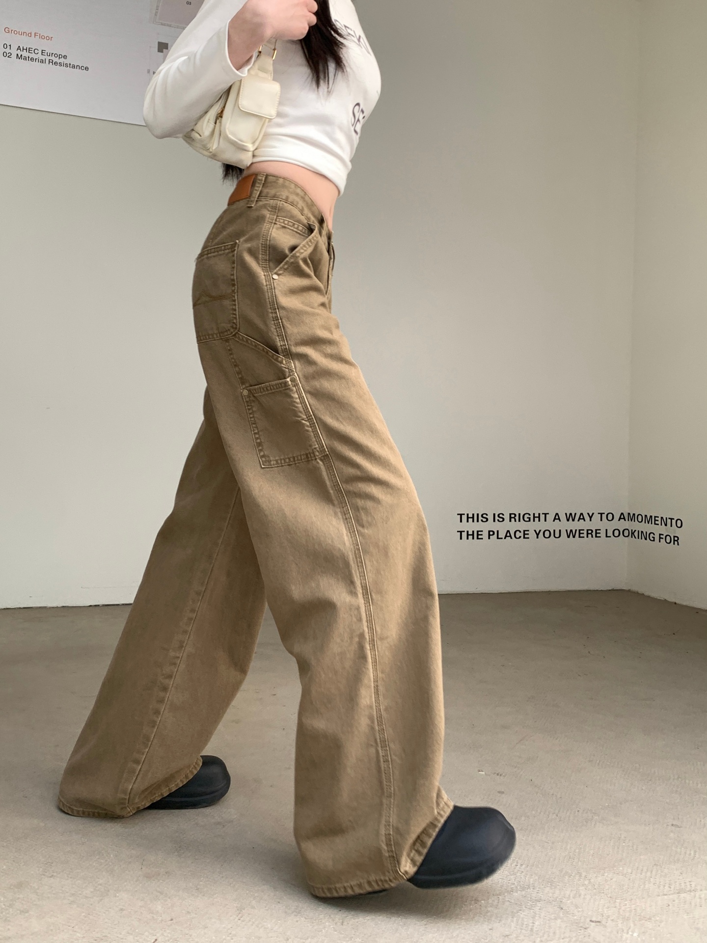 열세 개 품질 로우 웨이스트 루즈핏 도루 센스 캐주얼 워크웨어 넓은 다리 청바지