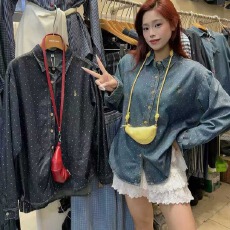 批发2025秋波点复古蓝刺绣<b class='q'>牛仔</b><b class='q'>衬衫</b>学生显瘦慵懒休闲<b class='q'>衬衣</b>外搭上衣潮
