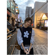 批发高级感气质炸街小个子减龄套装2025新款花朵针织背心+<b class='q'>衬衫</b>两件套