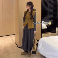 批发广州十三行冬新款法式小众内搭+气质高级感马甲+休闲裤三件套