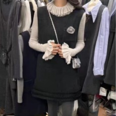 批发冬季新款法式高级感立体花朵圆领百搭毛呢背心<b class='q'>连衣裙</b>女小个子套装