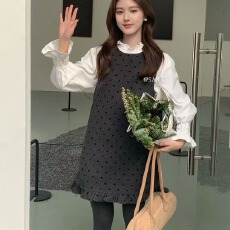 批发SARA韩系甜美木耳领衬衫+波点背心裙<b class='q'>套装</b>2025年秋冬气质两件套女