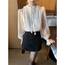 批发2026早春法式气质宫廷风蕾丝翻领天丝<b class='q'>衬衫</b>女精致内搭打底外穿<b class='q'>衬衫</b>